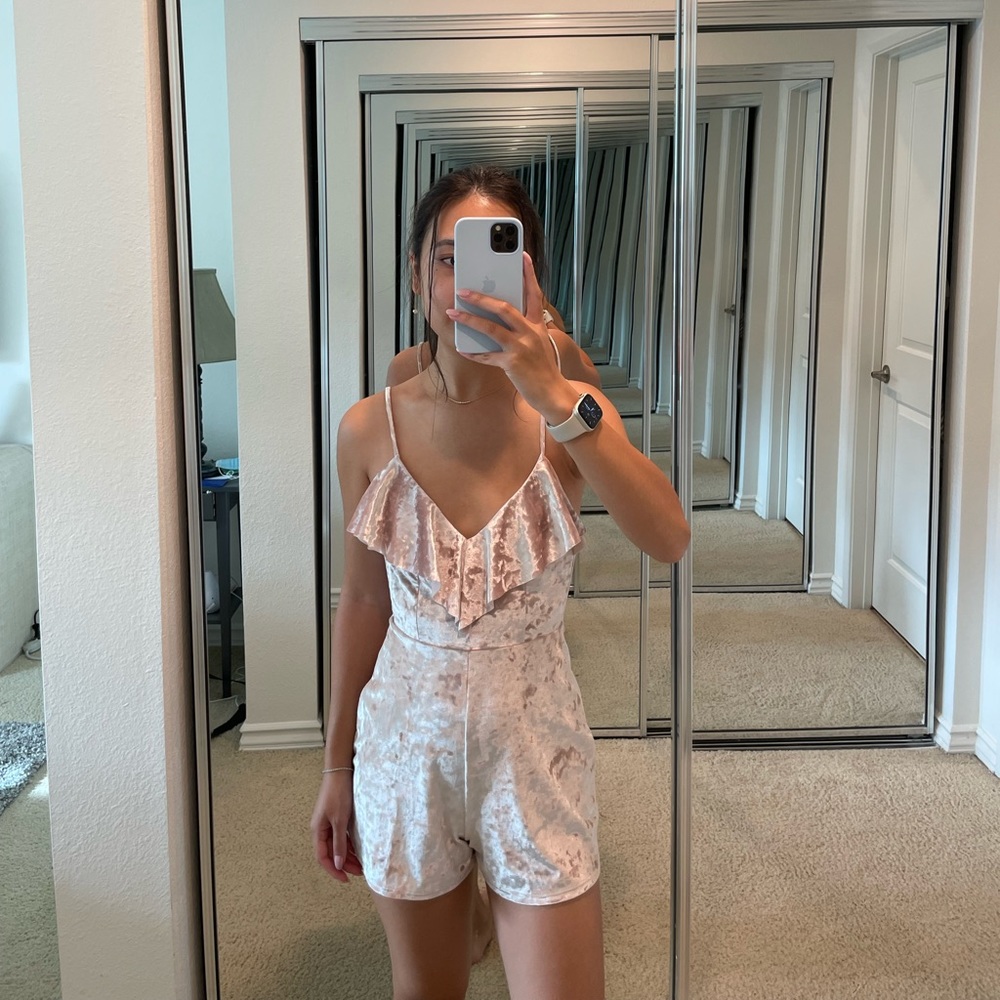 UO Pink velvet romper